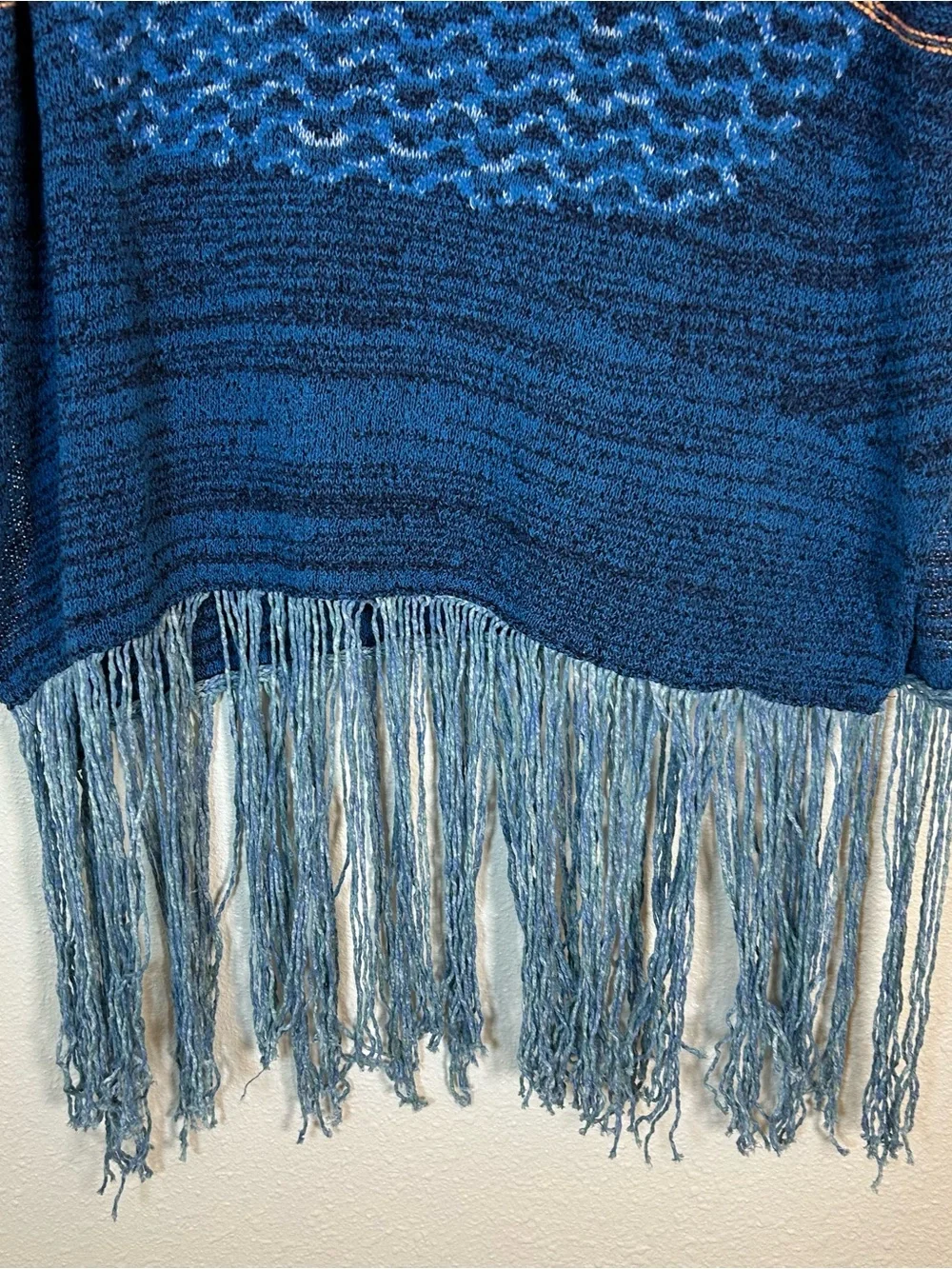 Free People Sunset Boho Fringe Poncho M/L Knit Festival Beach